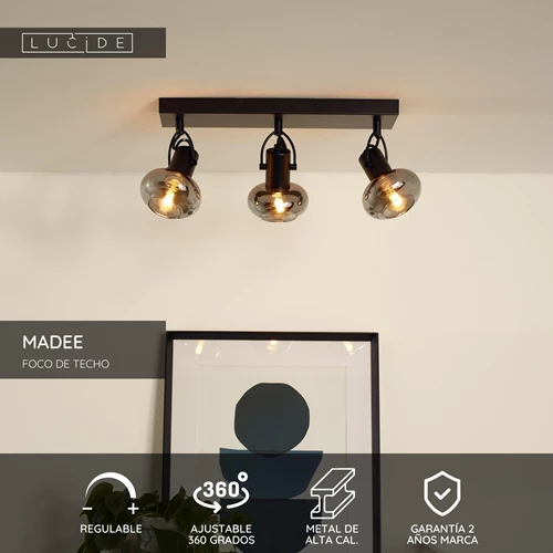 Lucide MADEE - Foco de techo - 3xE14 - Negro - USP